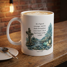 Load image into Gallery viewer, Scripture Faith Mug — Cross & Woodland Design (11oz)